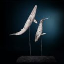 YVELIN_Laurent_Duo-de-Baleines-bleues_sculpture_raku